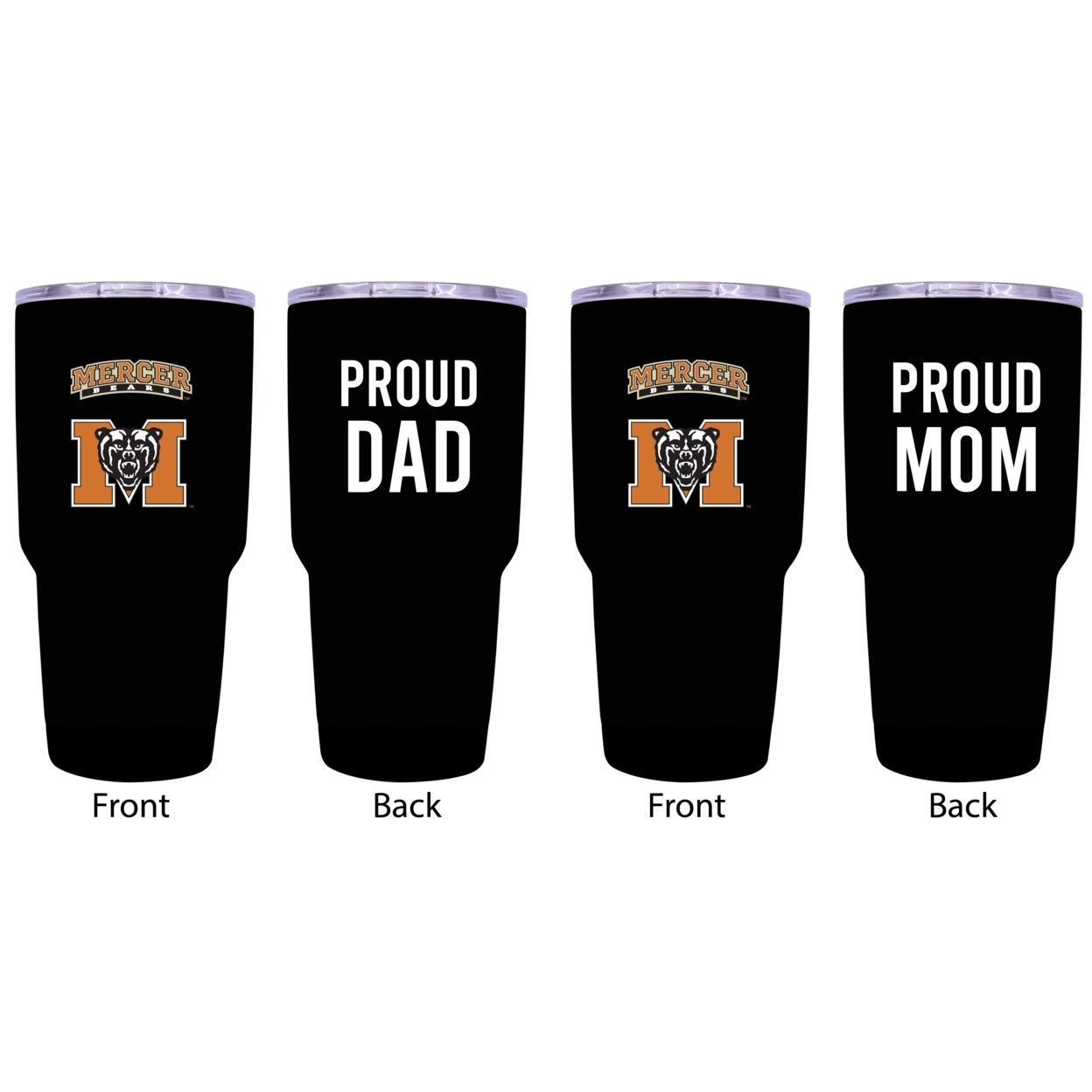 Mercer University Proud Mom And Dad 24 Oz Insulated Stainless Steel Tumblers 2 Pack Black.