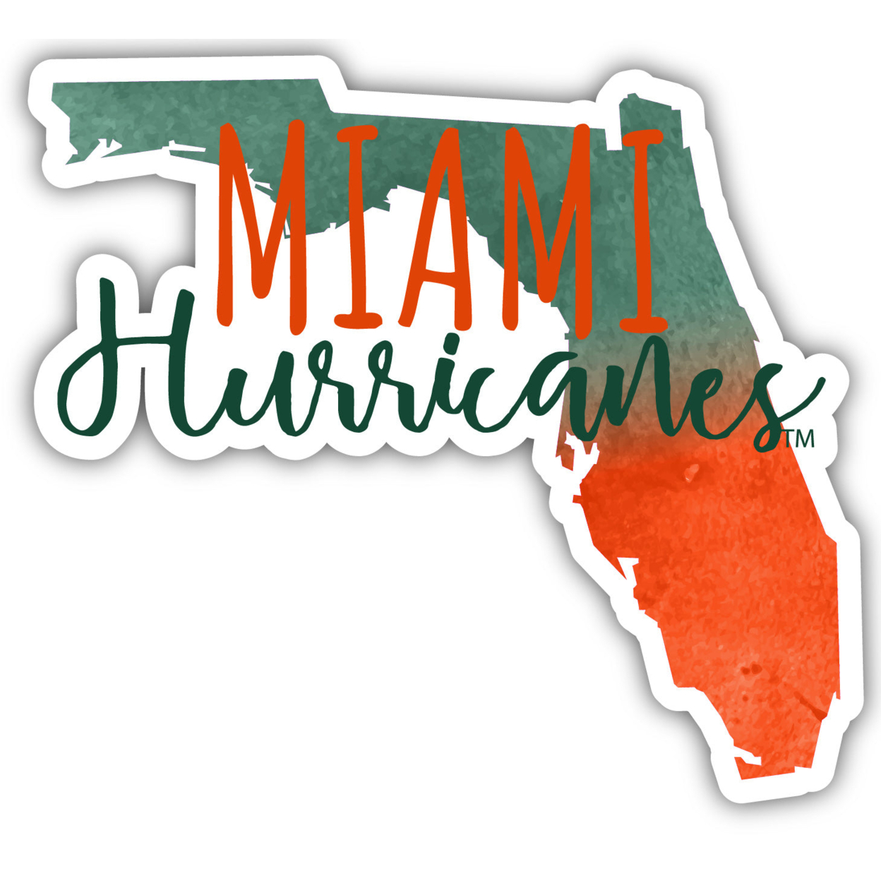 Miami Hurricanes Watercolor State Die Cut Decal 2-Inch