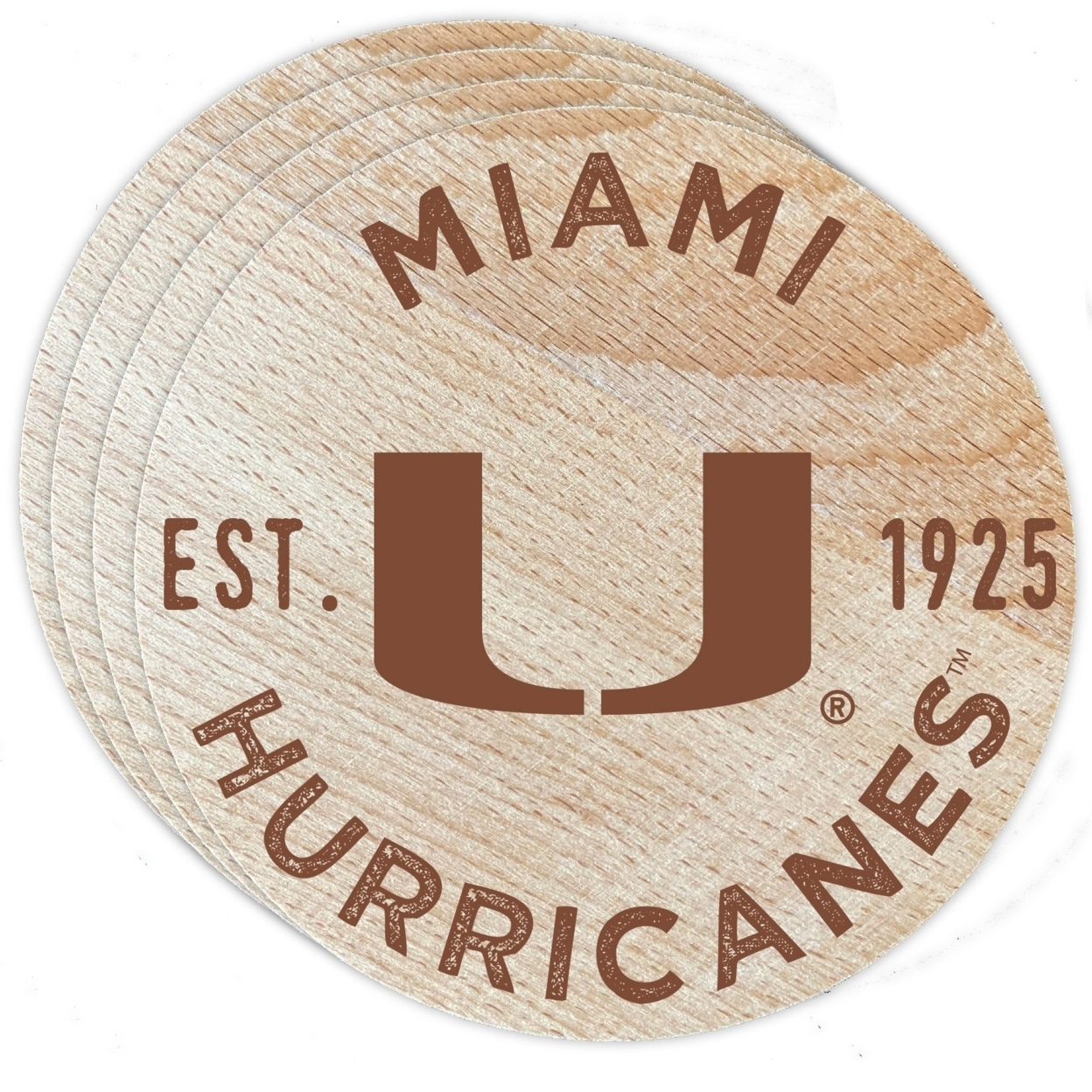 Miami Hurricanes Wood Coaster Engraved 4 Pack