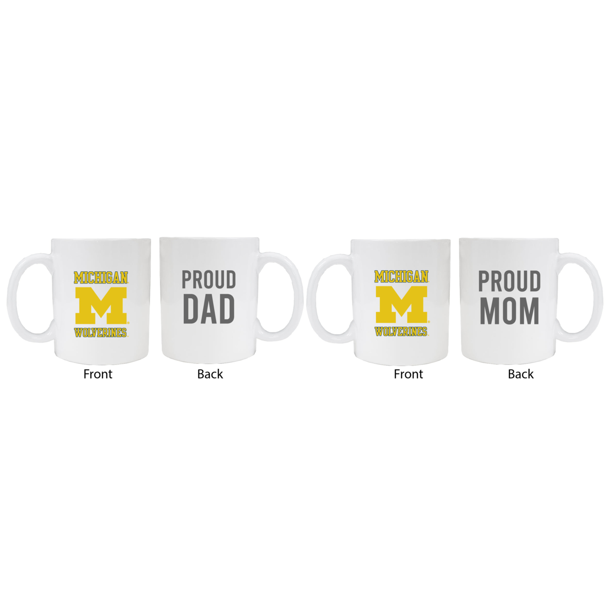 Michigan Wolverines Proud Mom And Dad White Ceramic Coffee Mug 2 Pack (White).