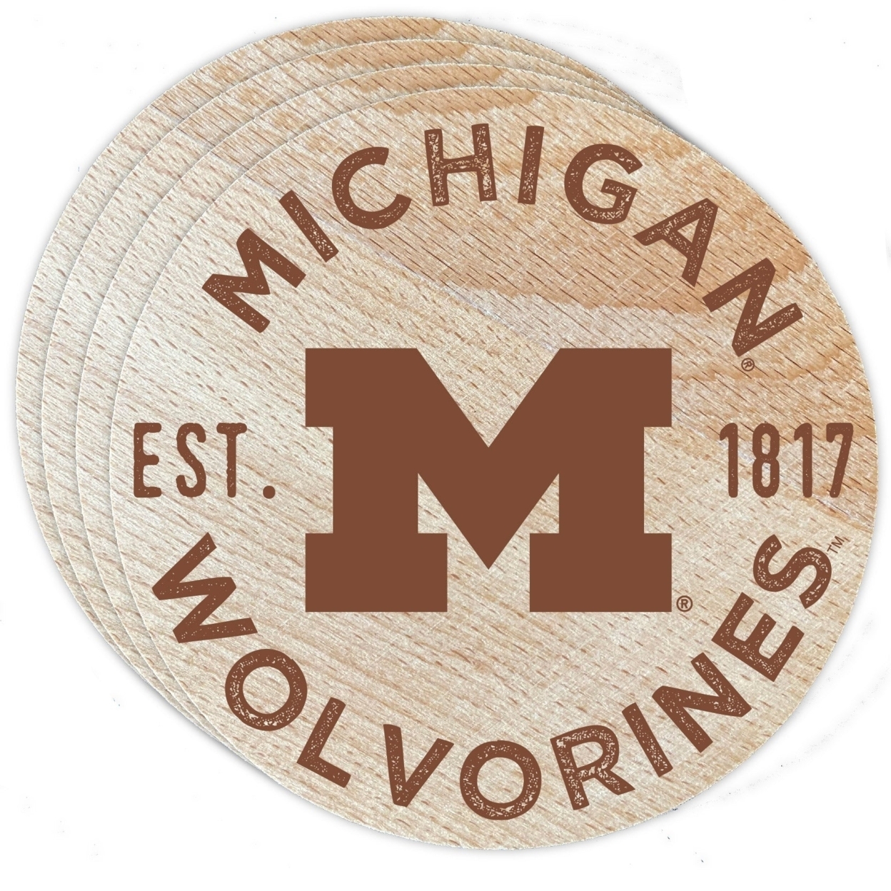 Michigan Wolverines Wood Coaster Engraved 4 Pack