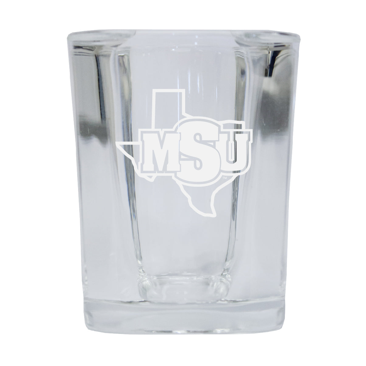 Midwestern State University Mustangs 2 Ounce Square Shot Glass Laser Etched Logo Design