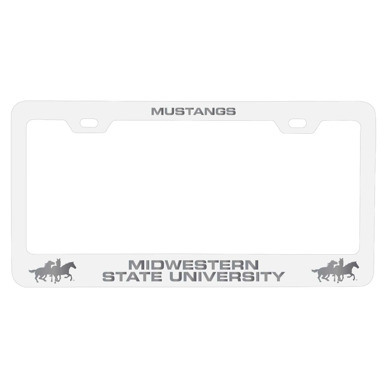 Midwestern State University Mustangs Etched Metal License Plate Frame Choose Your Color