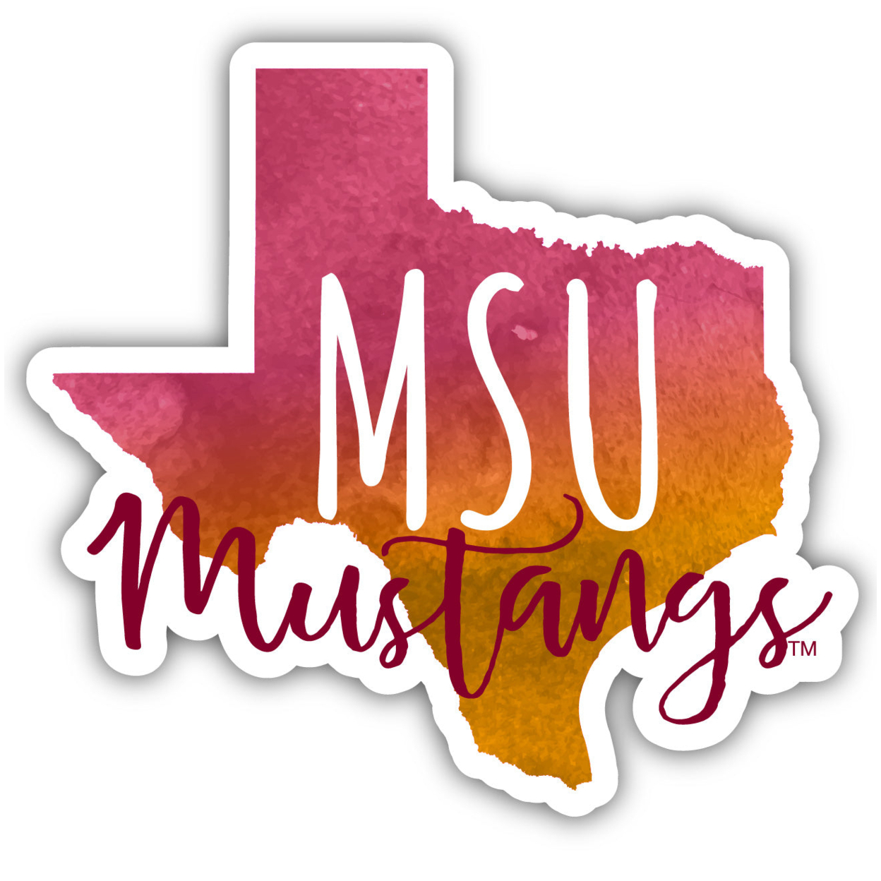 Midwestern State University Mustangs Watercolor State Die Cut Decal 2-Inch