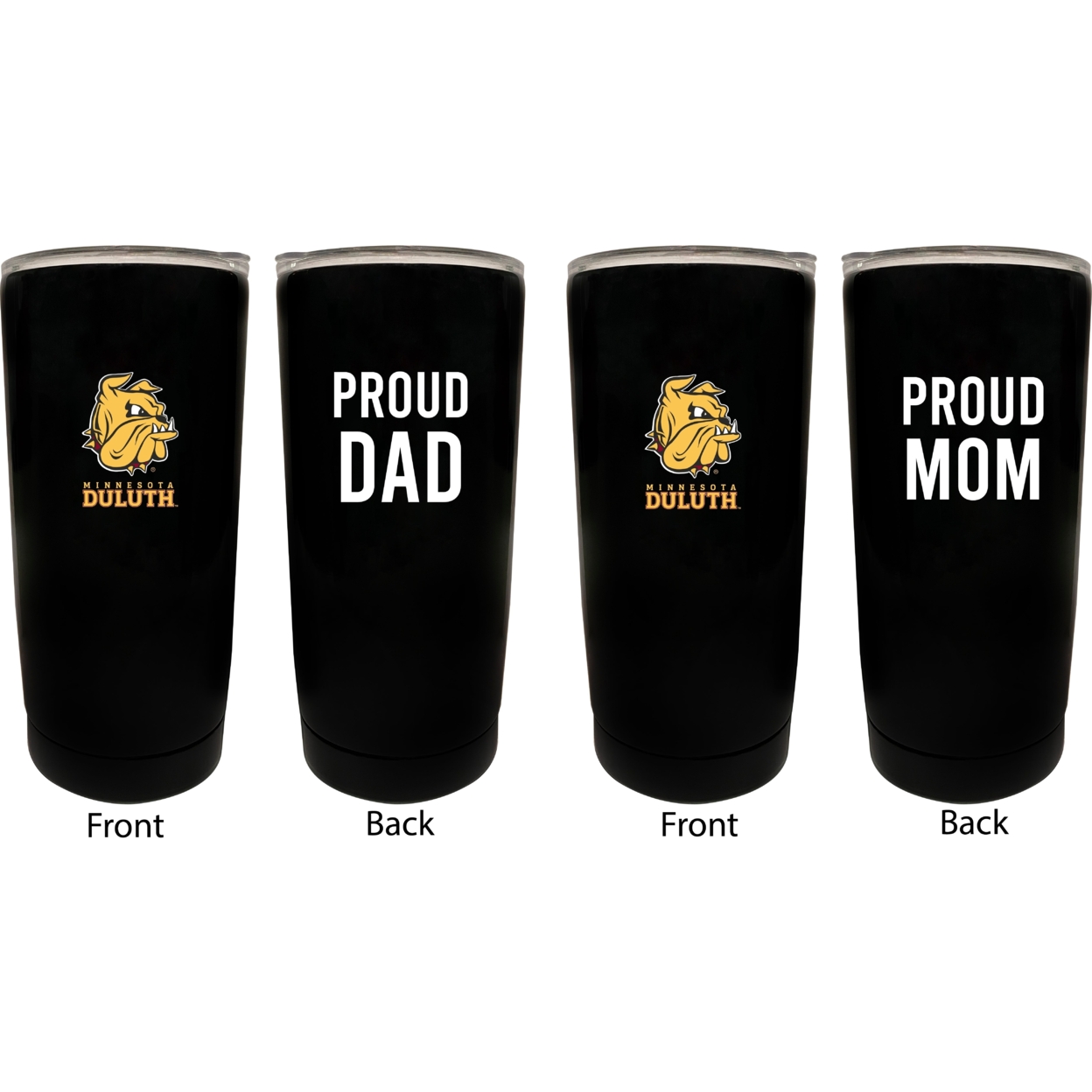 Minnesota Duluth Bulldogs Proud Mom And Dad 16 Oz Insulated Stainless Steel Tumblers 2 Pack Black.