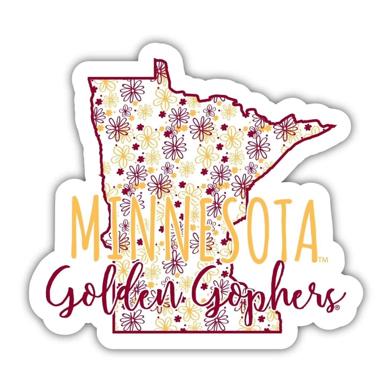 Minnesota Gophers Floral State Die Cut Decal 4-Inch