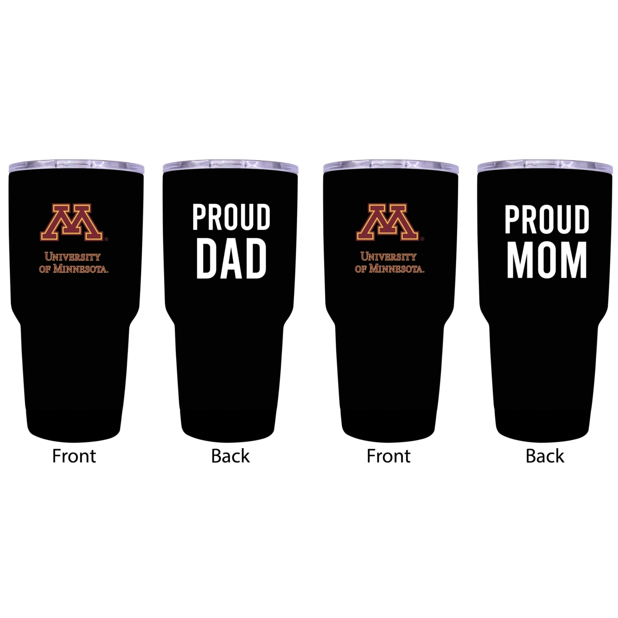 Minnesota Gophers Proud Mom And Dad 24 Oz Insulated Stainless Steel Tumblers 2 Pack Black.