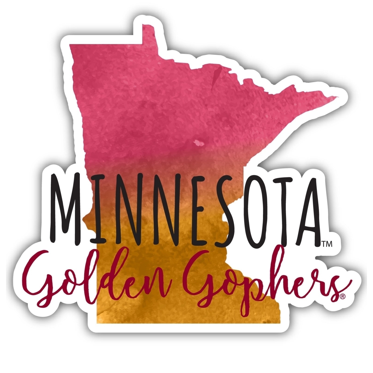 Minnesota Gophers Watercolor State Die Cut Decal 4-Inch