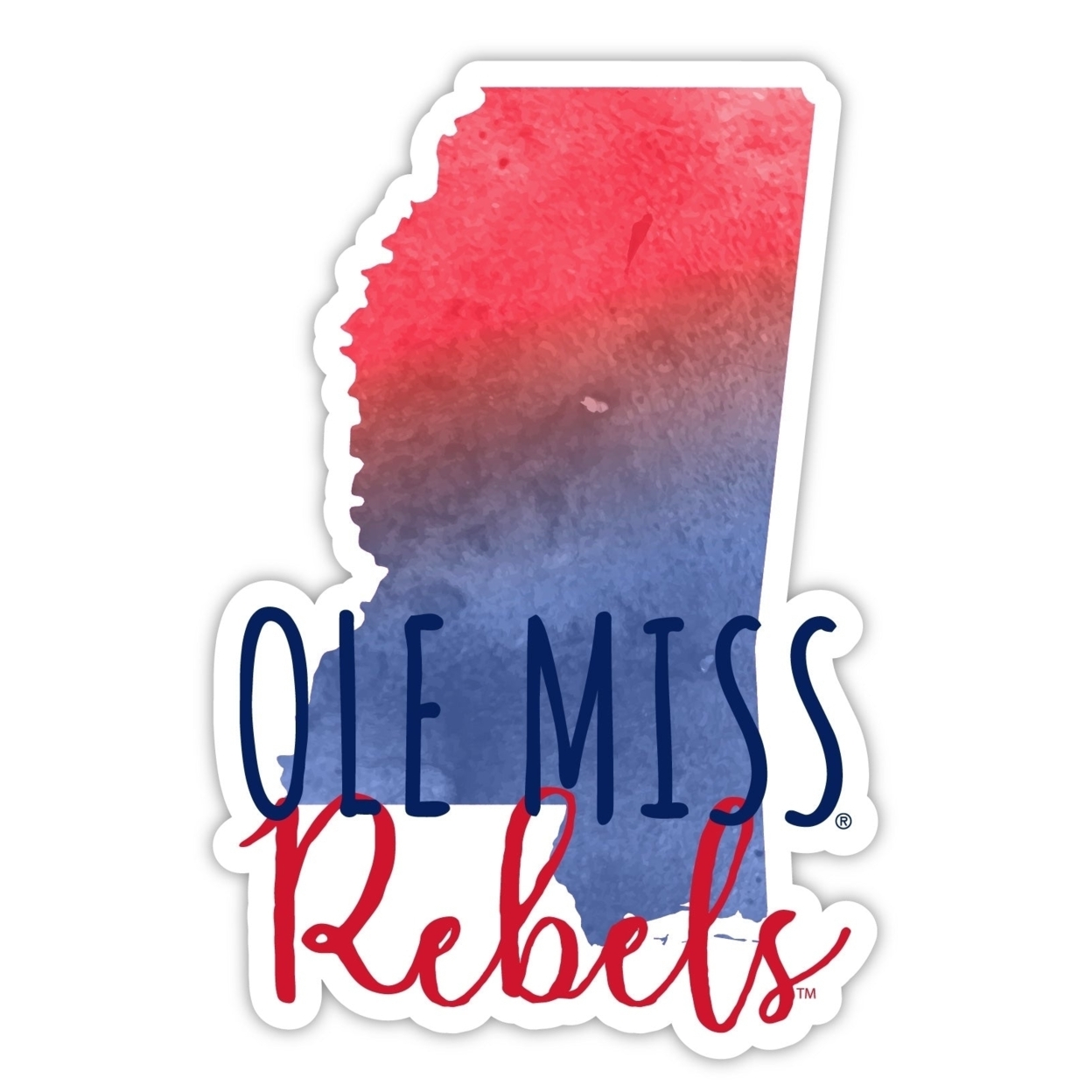 Mississippi Rebels Ole Miss Watercolor State Die Cut Decal 2-Inch