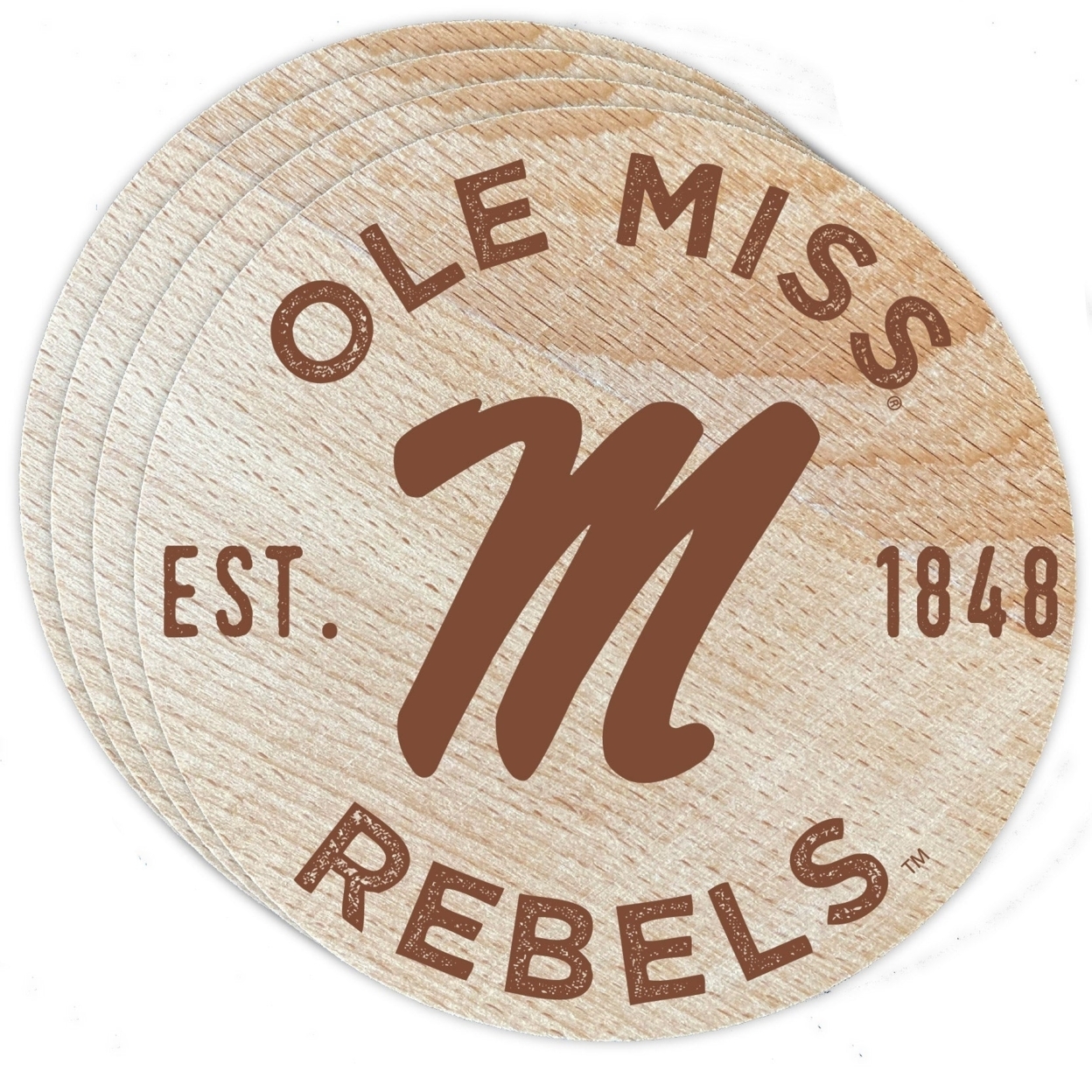 Mississippi Rebels Ole Miss Wood Coaster Engraved 4 Pack