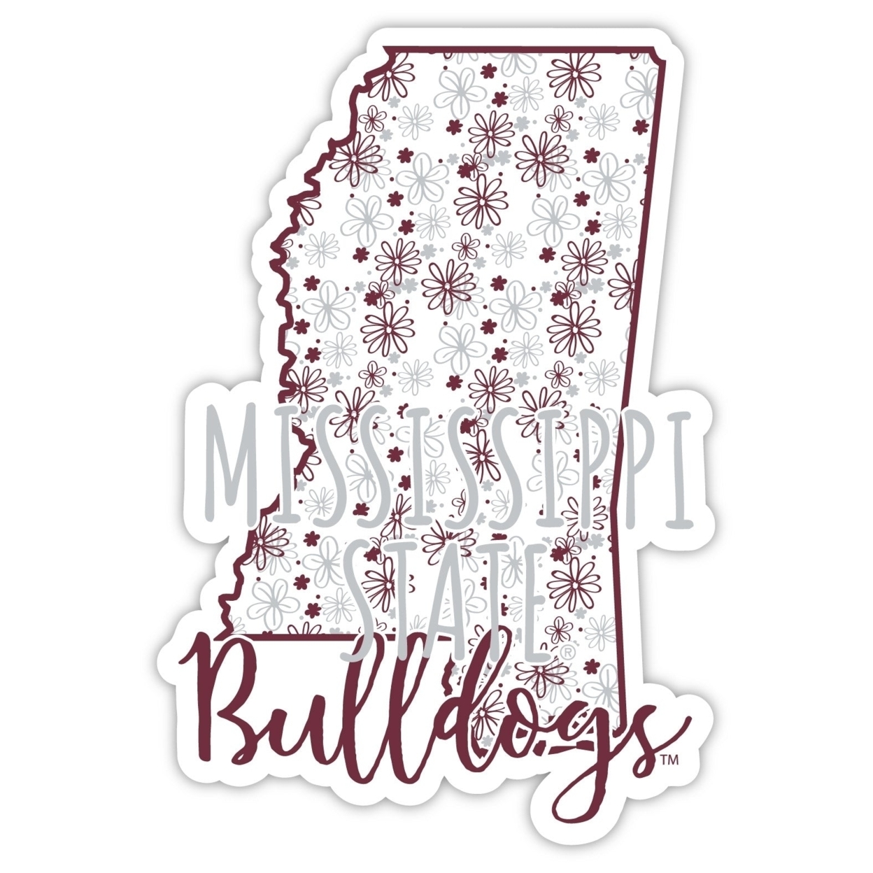 Mississippi State Bulldogs Floral State Die Cut Decal 4-Inch