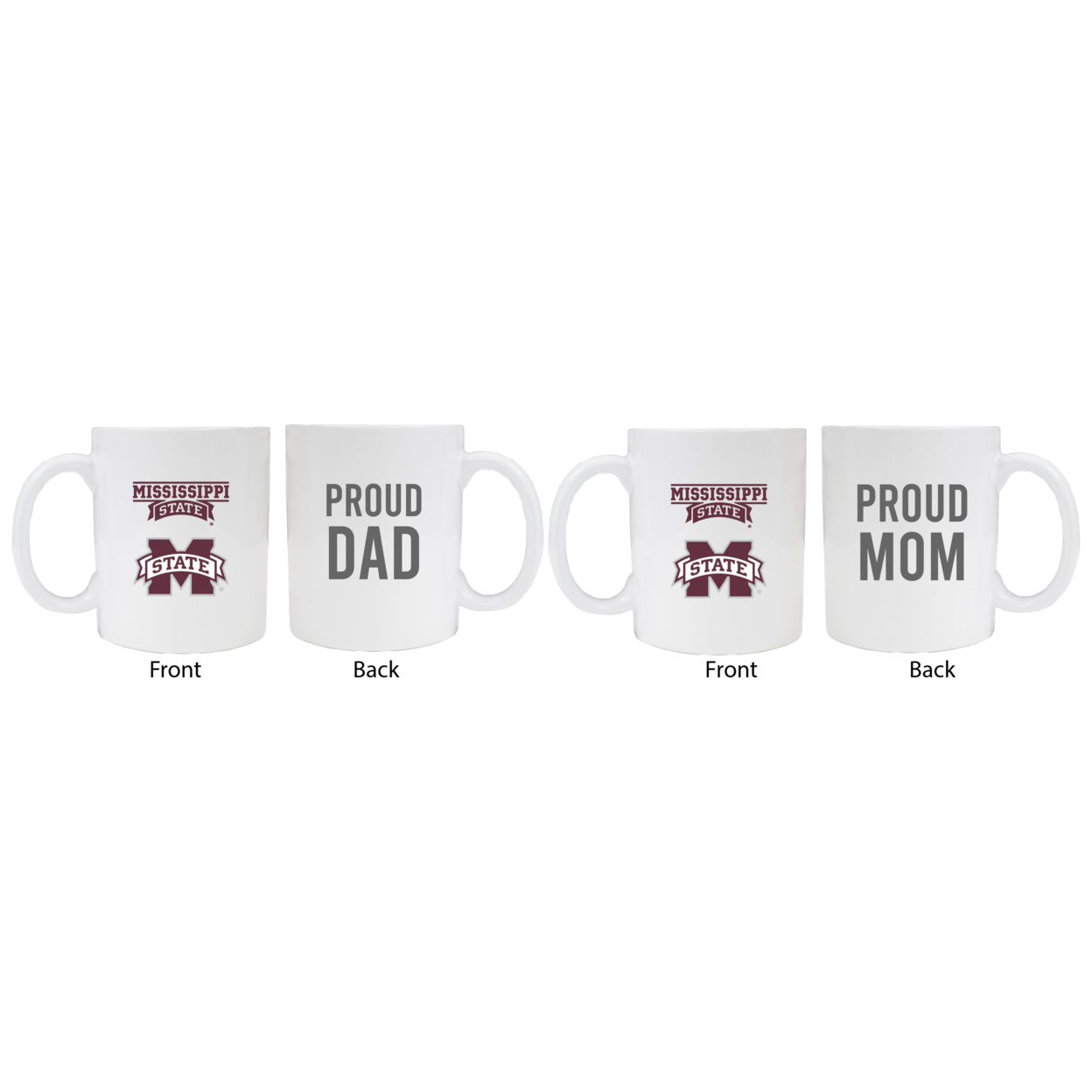 Mississippi State Bulldogs Proud Mom And Dad White Ceramic Coffee Mug 2 Pack (White).