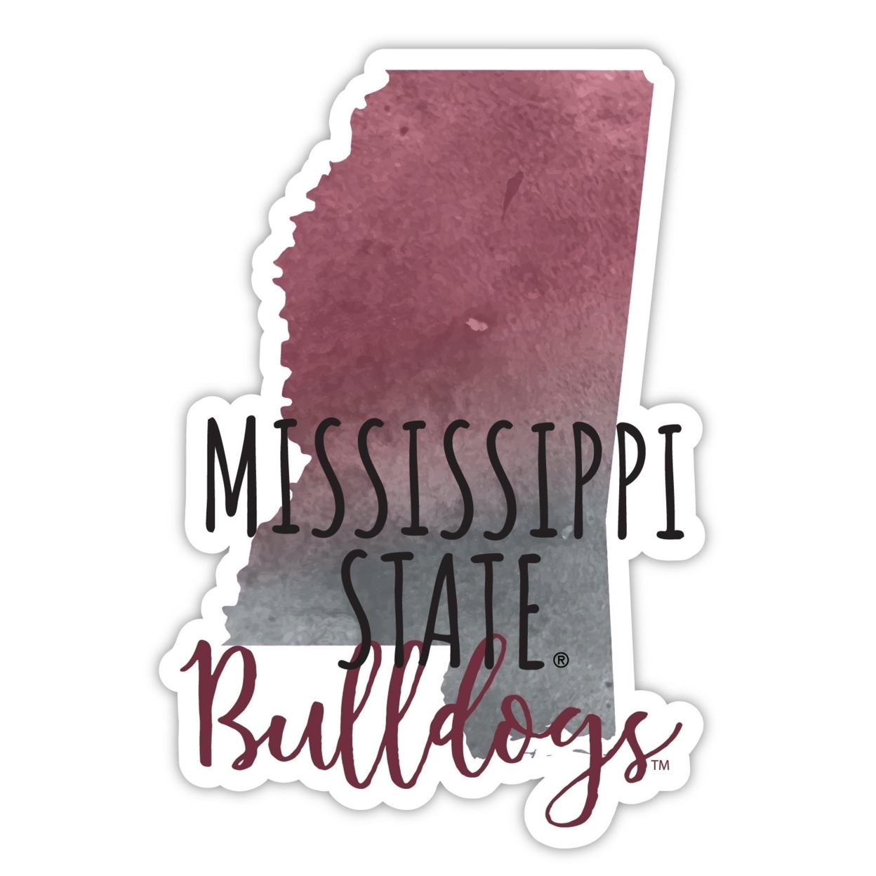 Mississippi State Bulldogs Watercolor State Die Cut Decal 2-Inch