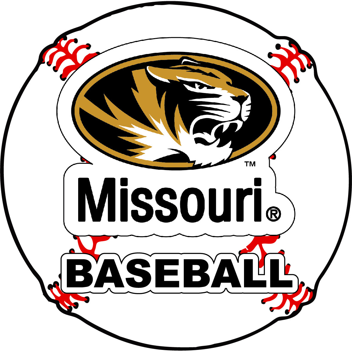 Missouri Tigers 4-Inch Round Baseball Vinyl Decal Sticker