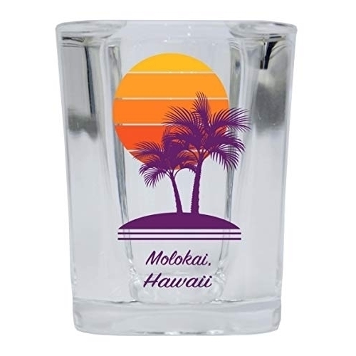 Molokai Hawaii Souvenir 2 Ounce Square Shot Glass Palm Design