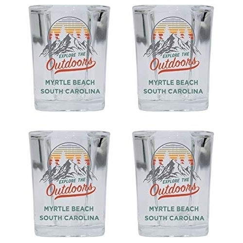Myrtle Beach South Carolina Explore The Outdoors Souvenir 2 Ounce Square Base Liquor Shot Glass 4-Pack