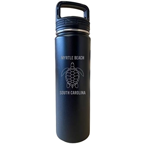 Myrtle Beach South Carolina Souvenir 32 Oz Engraved Black Insulated Double Wall Stainless Steel Water Bottle Tumbler
