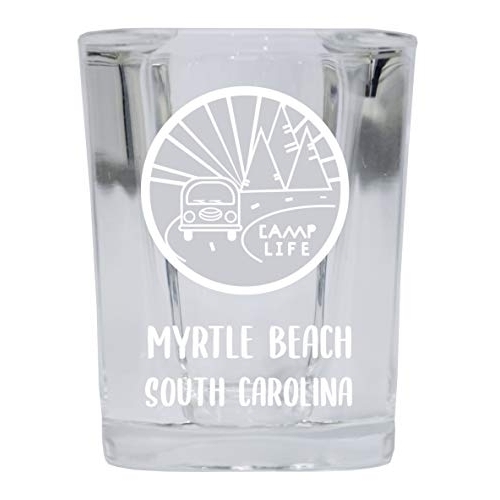 Myrtle Beach South Carolina Souvenir Laser Engraved 2 Ounce Square Base Liquor Shot Glass 4-Pack Camp Life Design