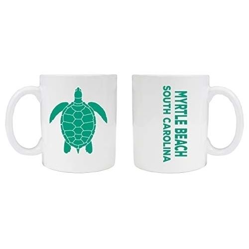 Myrtle Beach South Carolina Souvenir White Ceramic Coffee Mug 2 Pack Turtle Design