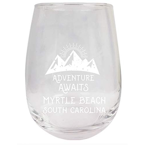 Myrtle Beach South Carolina Souvenir 9 Ounce Laser Engraved Stemless Wine Glass Adventure Awaits Design 2-Pack