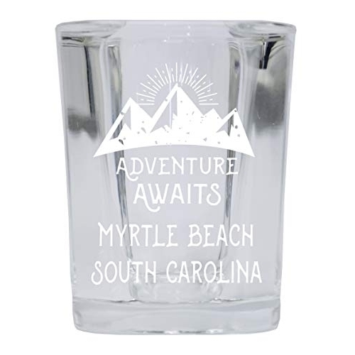 Myrtle Beach South Carolina Souvenir Laser Engraved 2 Ounce Square Base Liquor Shot Glass 4-Pack Adventure Awaits Design