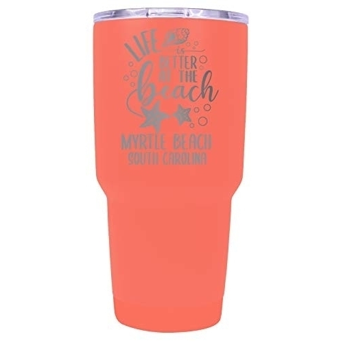 Myrtle Beach South Carolina Souvenir Laser Engraved 24 Oz Insulated Stainless Steel Tumbler Coral