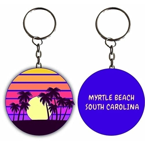 Myrtle Beach South Carolina Sunset Palm Metal Keychain