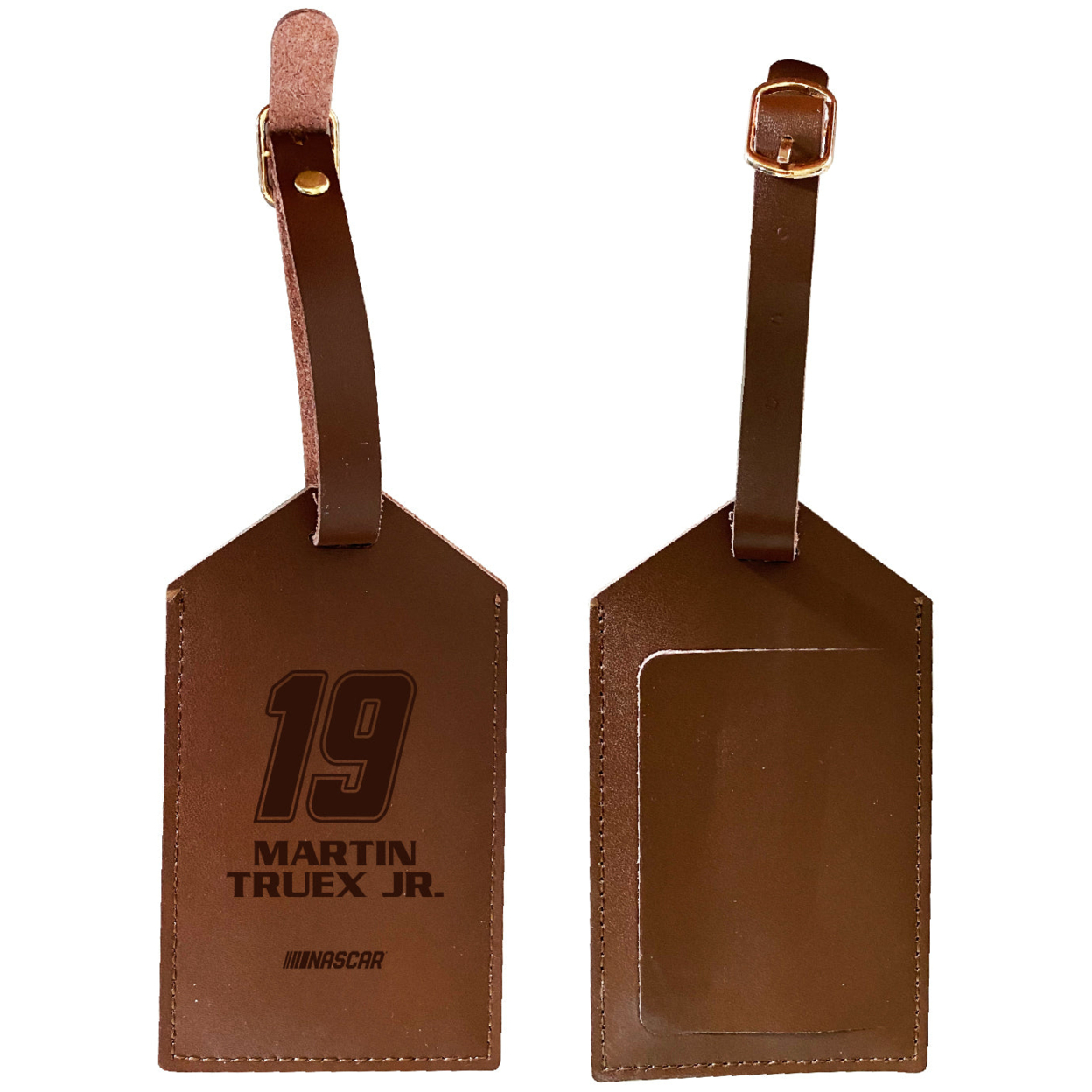 Nascar #19 Martin Truex Jr. Leather Luggage Tag Engraved