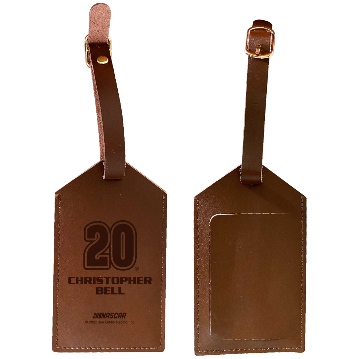 Nascar #20 Christopher Bell Leather Luggage Tag Engraved