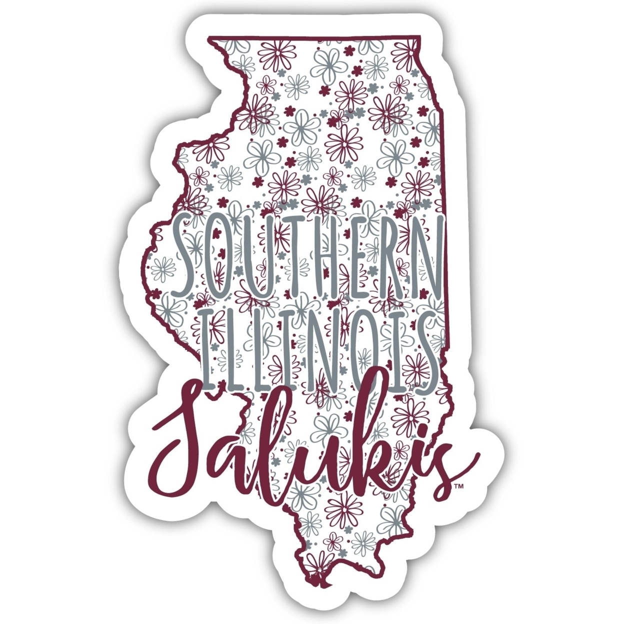 Southern Illinois Salukis Floral State Die Cut Decal 4-Inch
