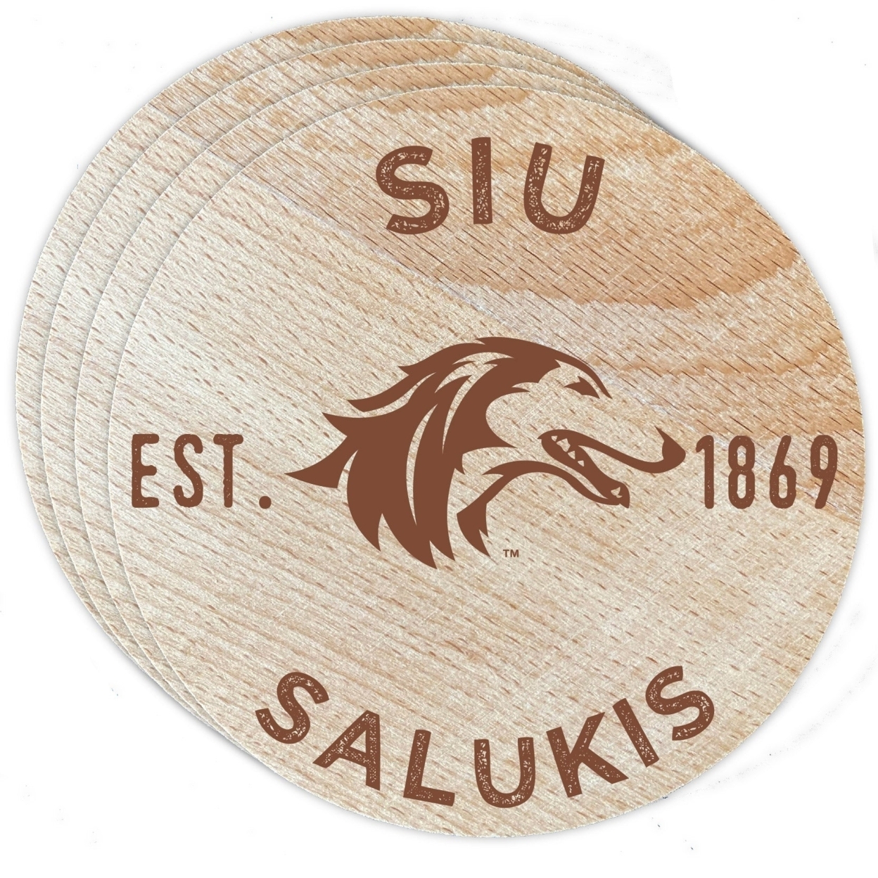 Southern Illinois Salukis Wood Coaster Engraved 4 Pack