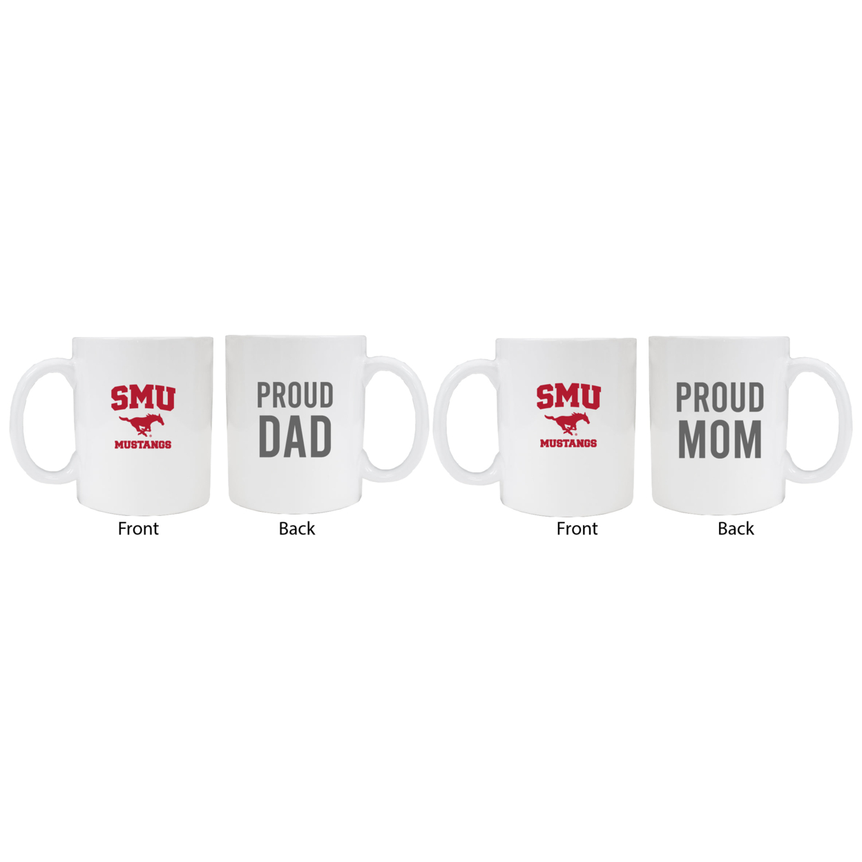 Southern Methodist University Proud Mom And Dad White Ceramic Coffee Mug 2 Pack (White).