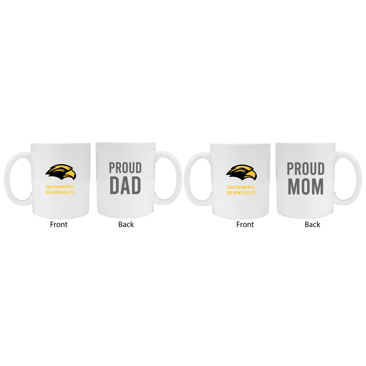 Southern Mississippi Golden Eagles Proud Mom And Dad White Ceramic Coffee Mug 2 Pack (White).