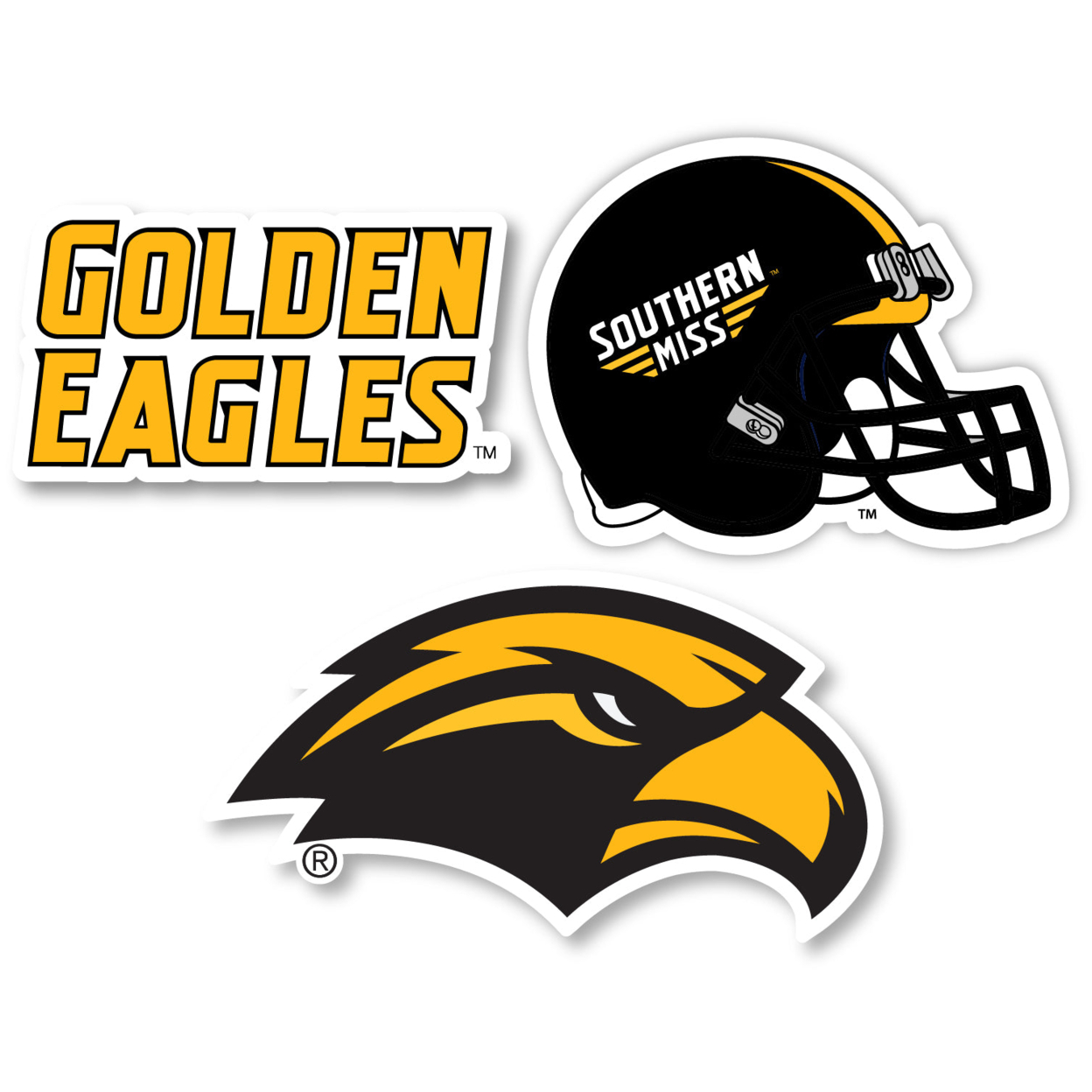 Southern Mississippi Golden Eagles Vinyl Decal Sticker 3 Pack 4-Inch Each