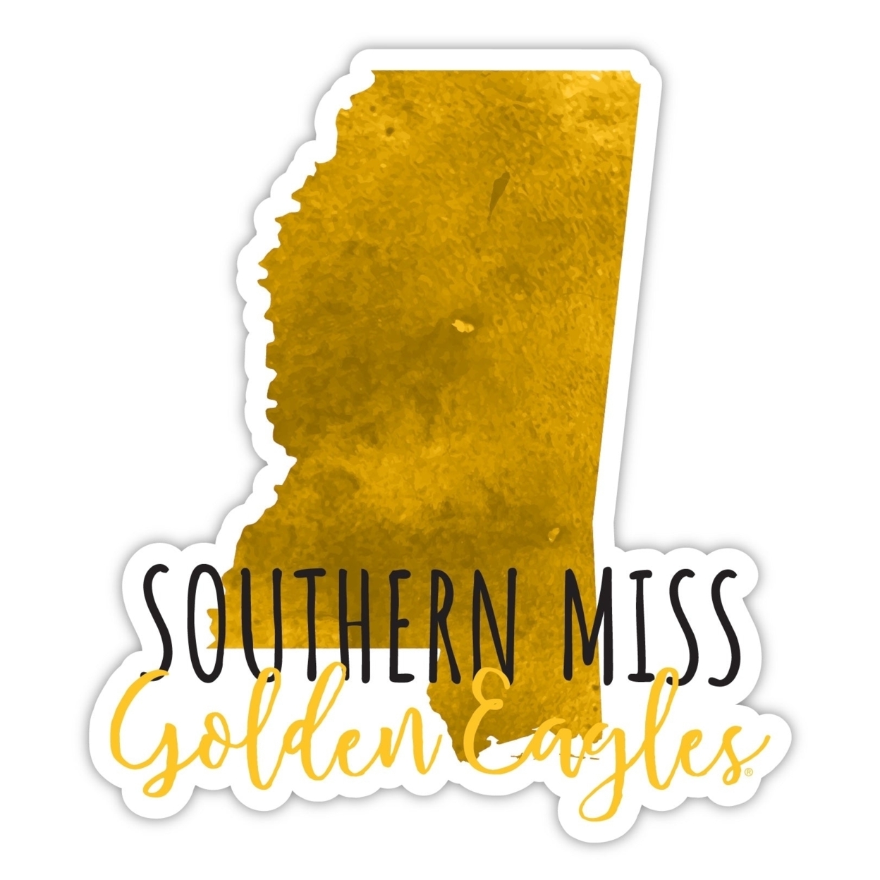 Southern Mississippi Golden Eagles Watercolor State Die Cut Decal 2-Inch
