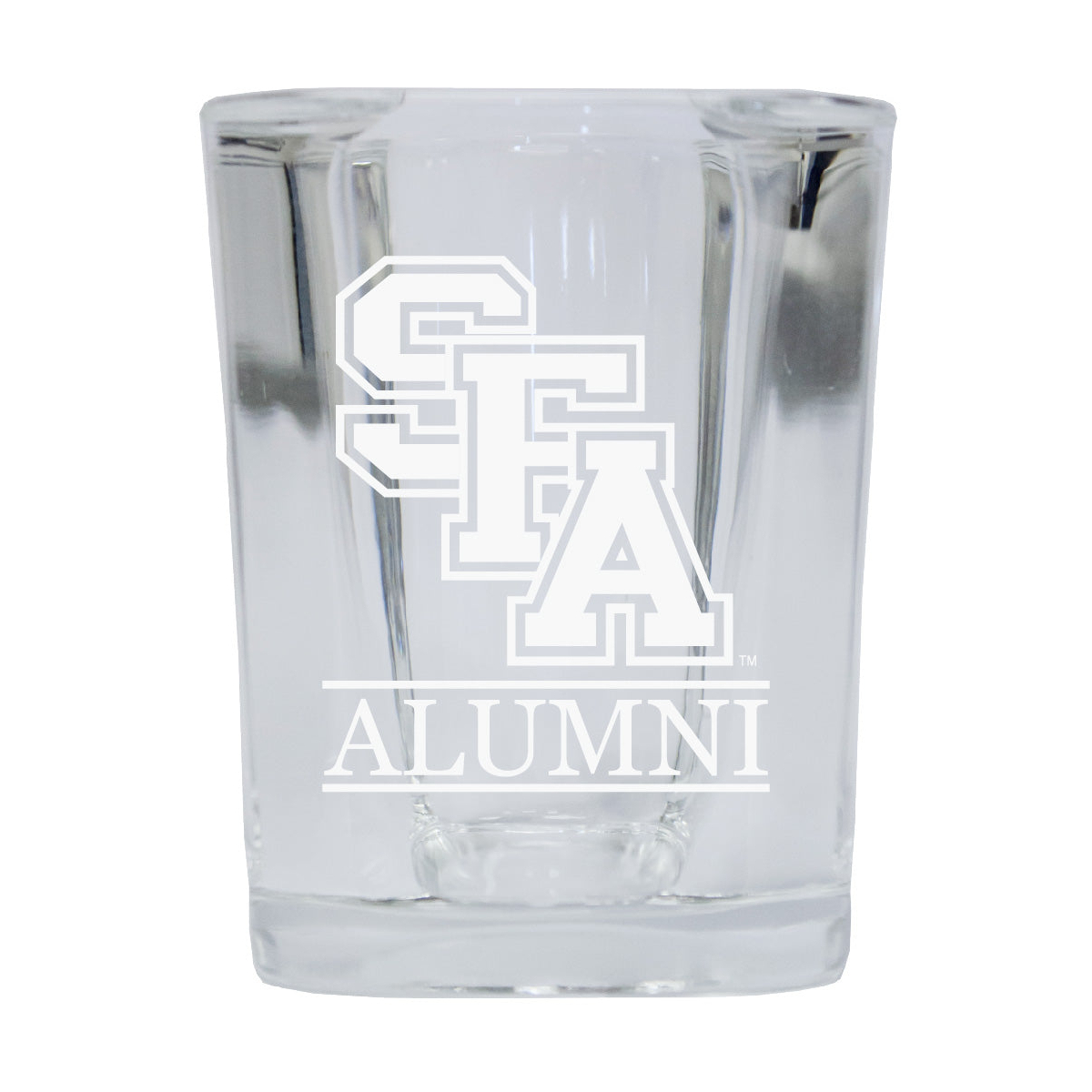Stephen F. Austin State University 2 OZ Square Shot Glass Laser Etched Logo Design 4 Packs