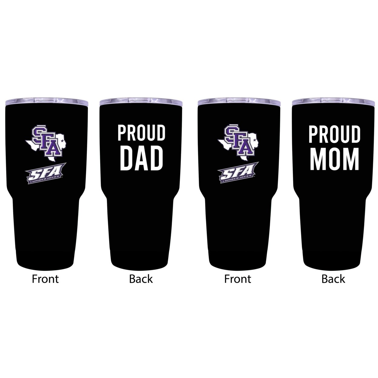 Stephen F. Austin State University Proud Mom And Dad 24 Oz Insulated Stainless Steel Tumblers 2 Pack Black.