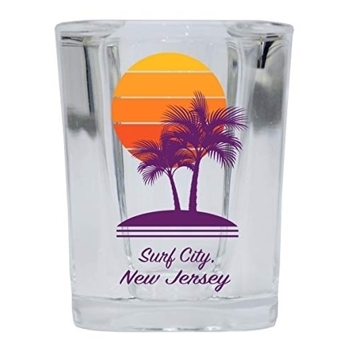 Surf City New Jersey Souvenir 2 Ounce Square Shot Glass Palm Design