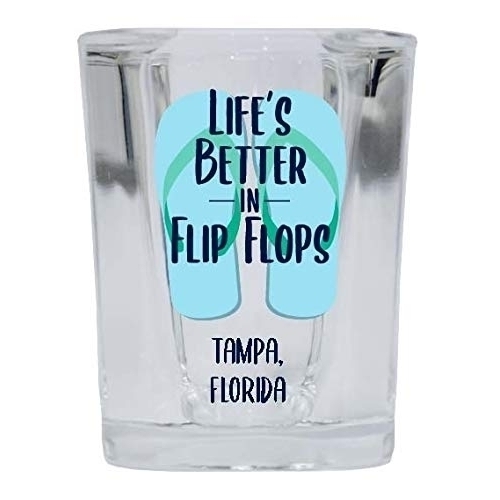 Tampa Florida Souvenir 2 Ounce Square Shot Glass Flip Flop Design 4-Pack