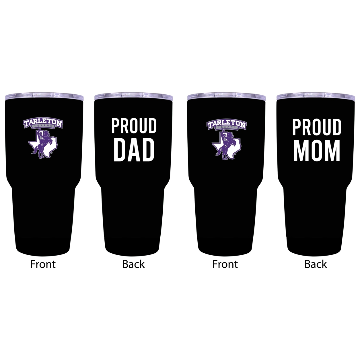 Tarleton State University Proud Mom And Dad 24 Oz Insulated Stainless Steel Tumblers 2 Pack Black.