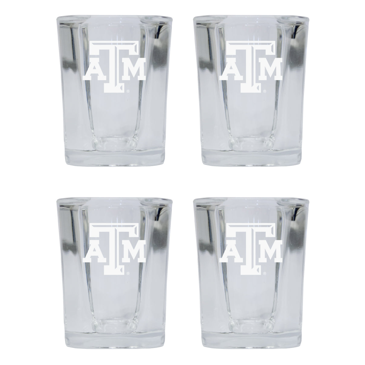 Texas A&M Aggies 2 Ounce Square Shot Glass Laser Etched Logo Design 4-Pack
