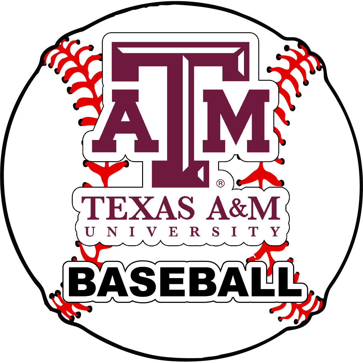 Texas A&M Aggies 4-Inch Round Baseball Vinyl Decal Sticker