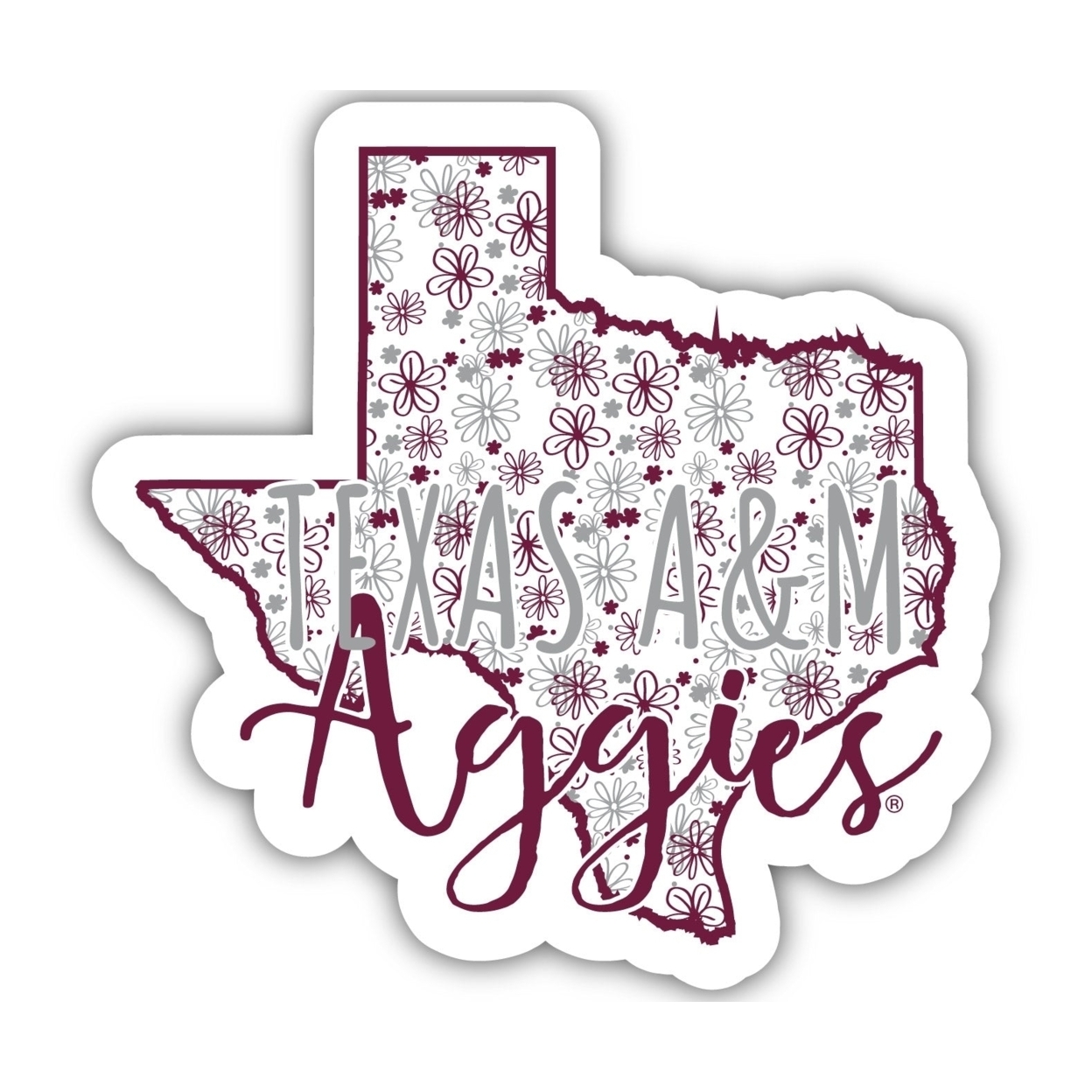 Texas A&M Aggies Floral State Die Cut Decal 4-Inch