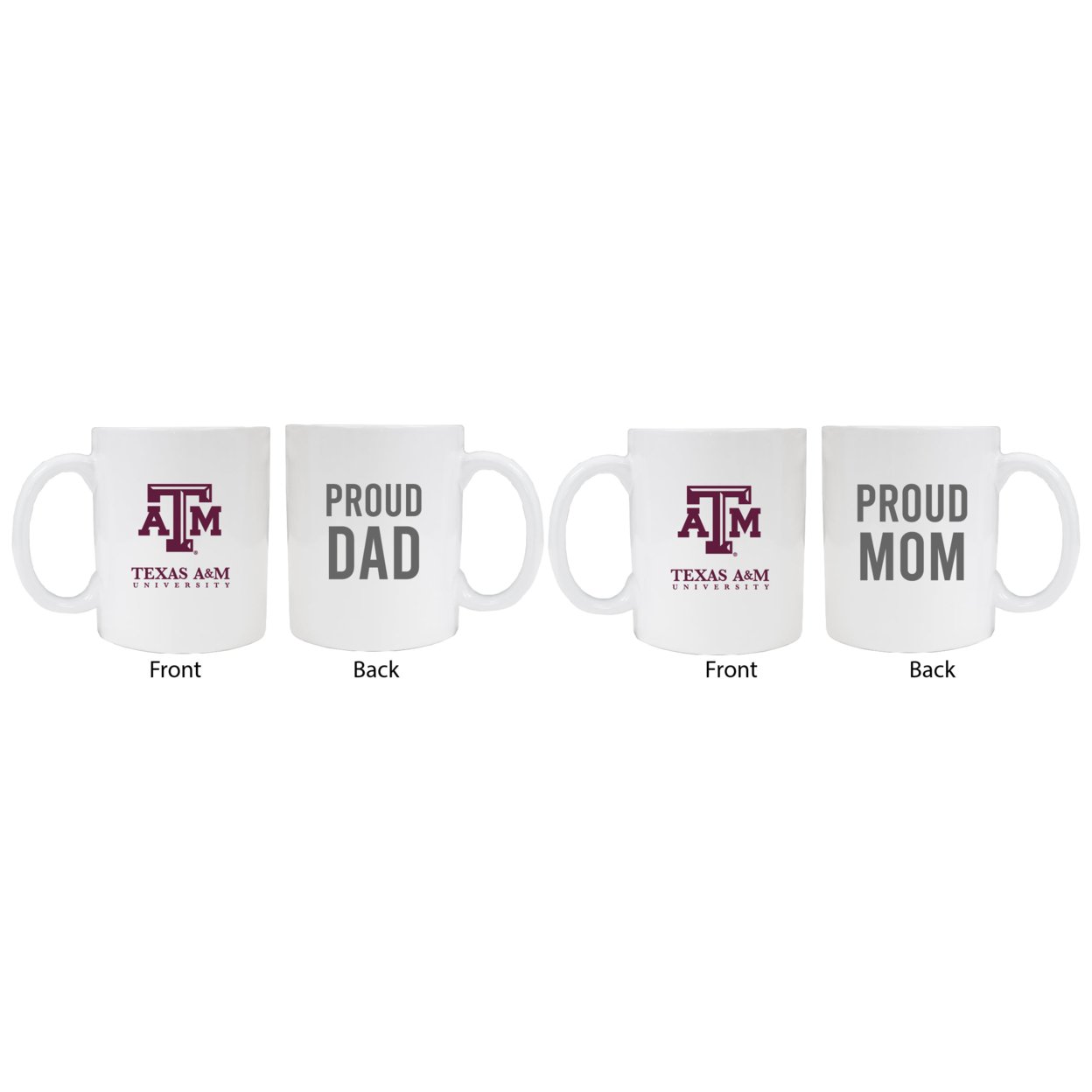Texas A&M Aggies Proud Mom And Dad White Ceramic Coffee Mug 2 Pack (White).