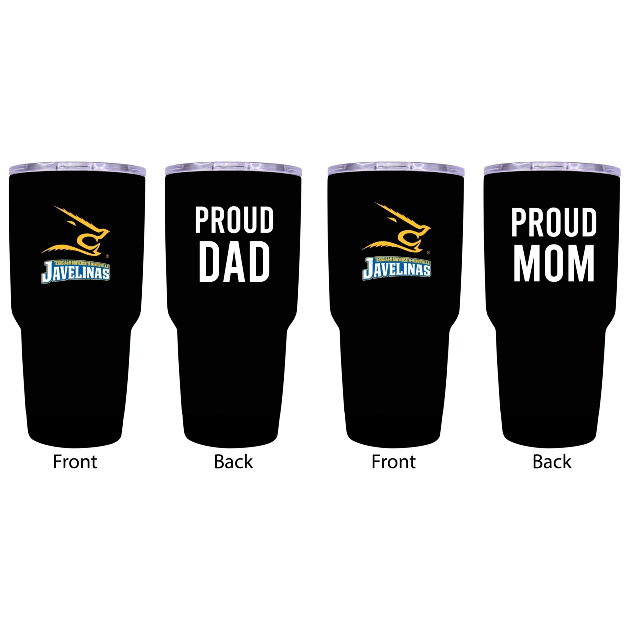 Texas A&M Kingsville Javelinas Proud Mom And Dad 24 Oz Insulated Stainless Steel Tumblers 2 Pack Black.