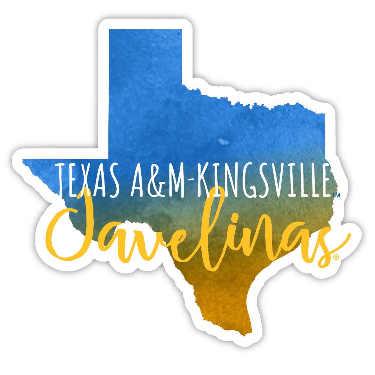 Texas A&M Kingsville Javelinas Watercolor State Die Cut Decal 2-Inch