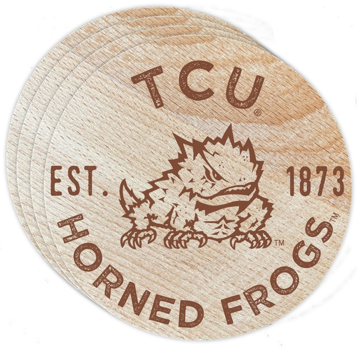 Texas Christian University Wood Coaster Engraved 4 Pack