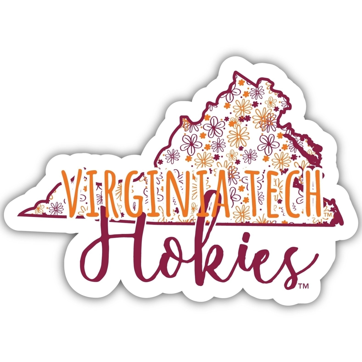 Virginia Polytechnic Institute VT Hokies Floral State Die Cut Decal 2-Inch