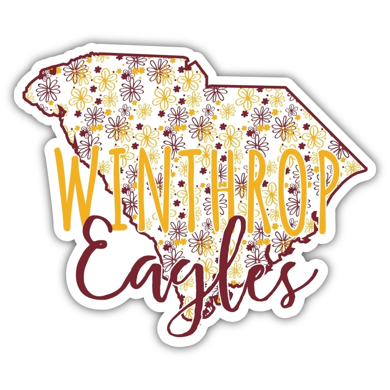 Winthrop University Floral State Die Cut Decal 2-Inch