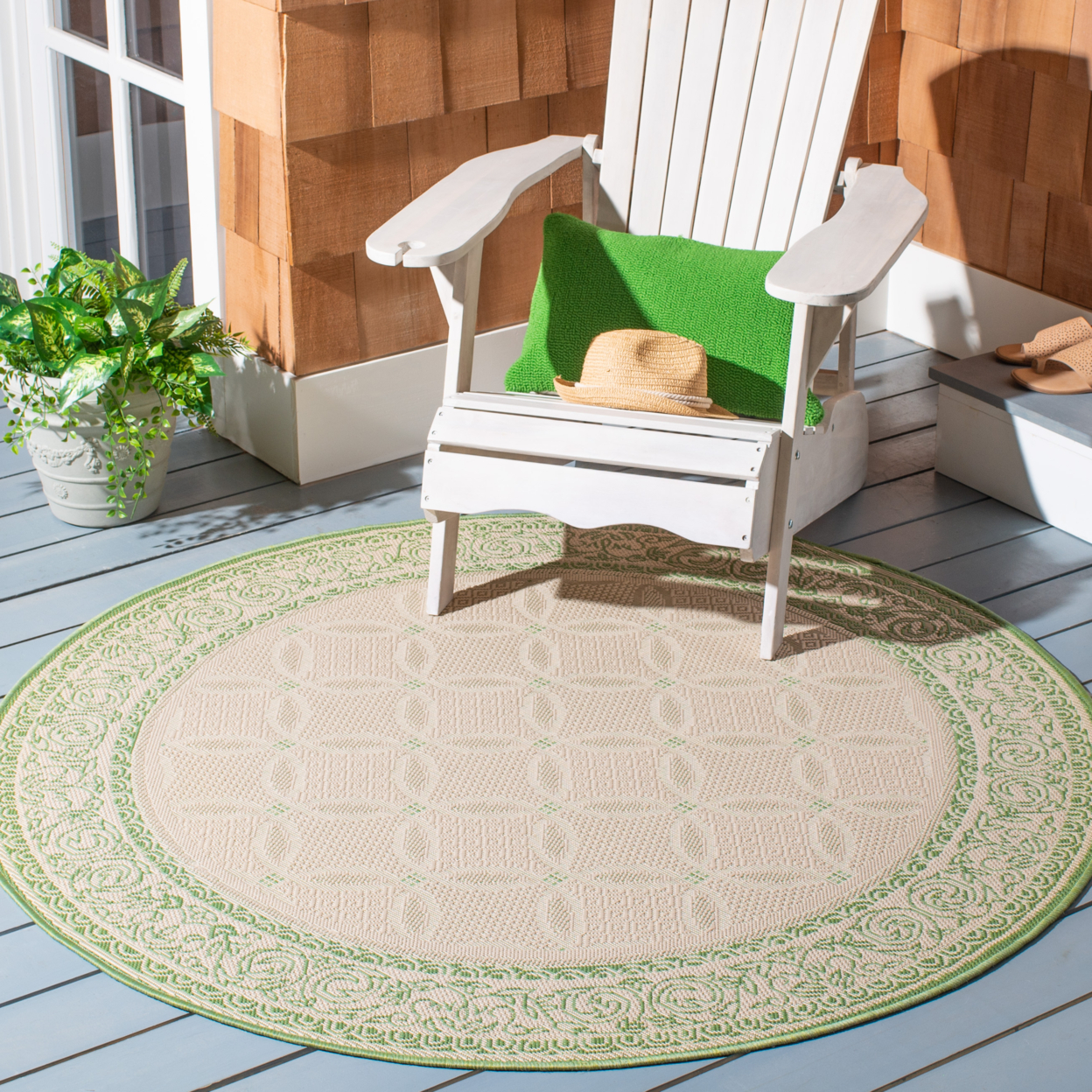SAFAVIEH Outdoor CY1502-1E01 Courtyard Natural / Olive Rug - 6'-7 X 6'-7 Round